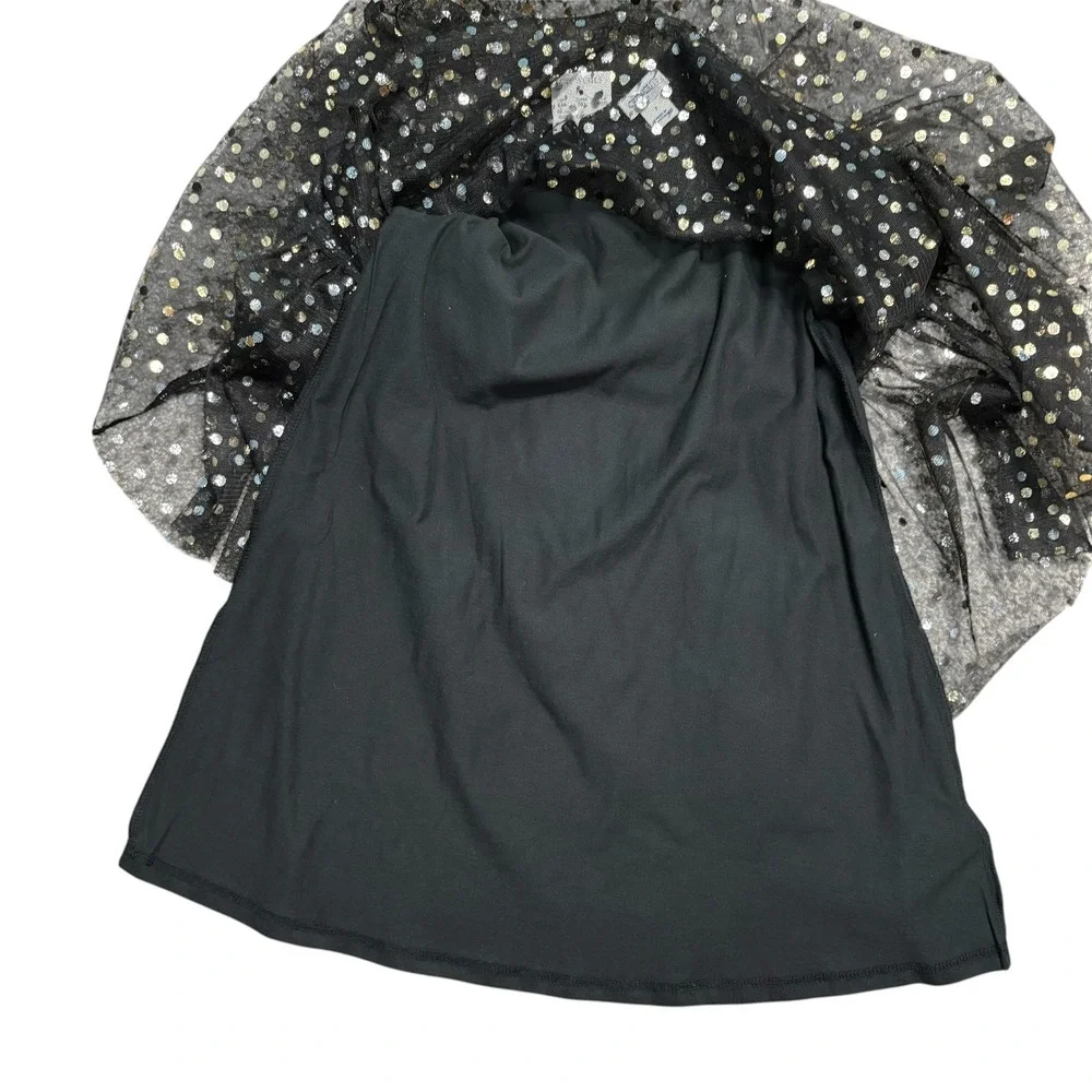 Crewcuts Dress Girl 7 NWT Black Gold Polka Dot Tulle Short Sleeve Holiday Party